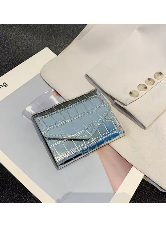 zoba Luxury women's wallet with a crocodile-embossed leather pattern – a stylish and compact mini design with multiple card slots and a pocket for bills and coins – durable, glossy leather material that easily fits in any bag – perfect organization and everyday convenience in one compact and fashionable wallet – silver color - Image 3